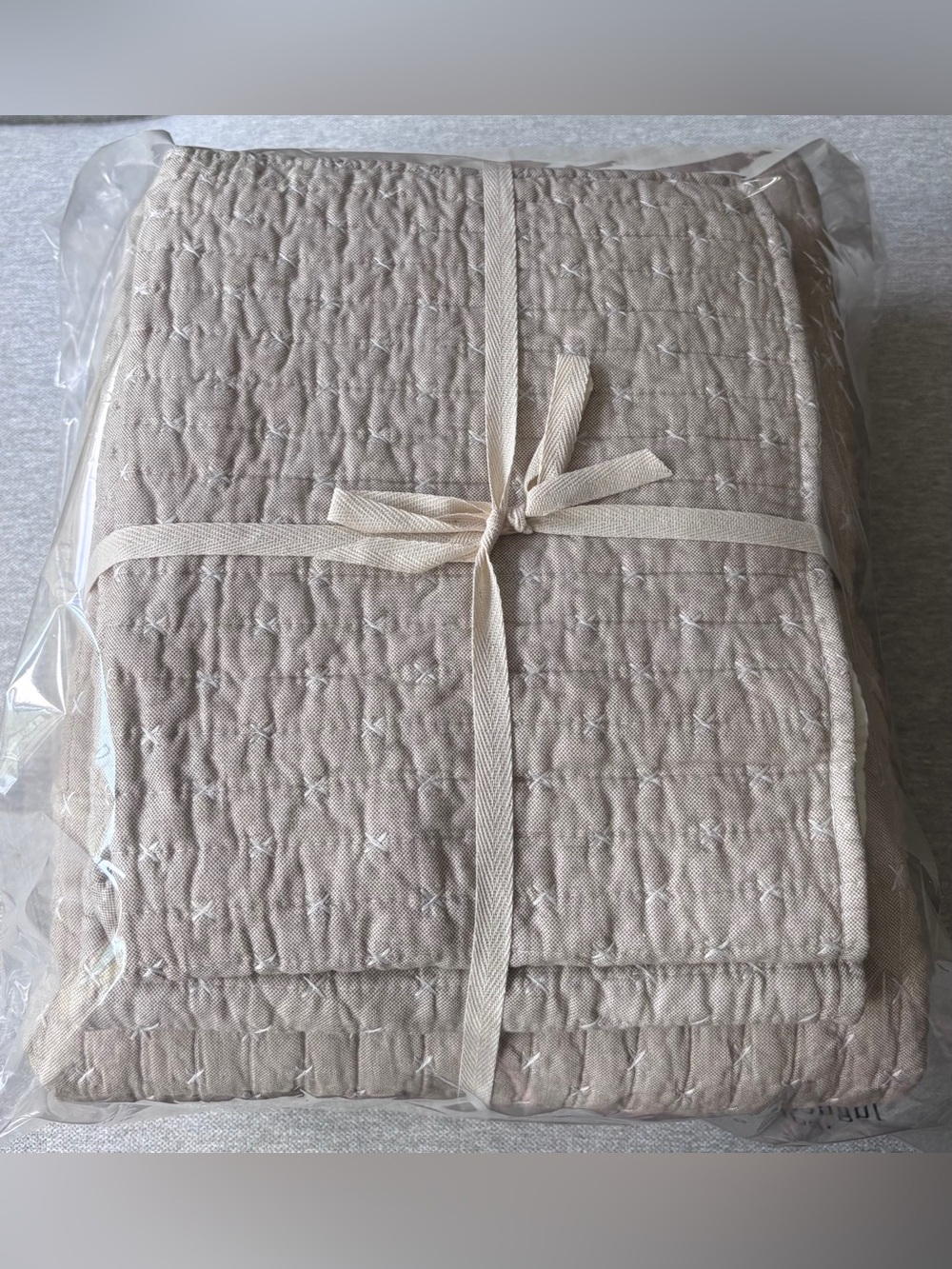 Levtex Cotton Cross Stitch Quilt Set King/Cal King 3 pc Neutral NWOT